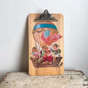 Vintage 1985 Merrimack Hot Air Balloon Embossed Paper Scrap Wood Clipboard